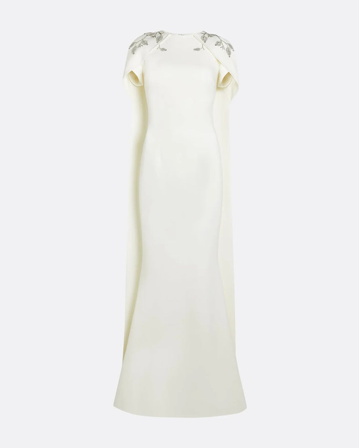 Embroidered column dress with shoulder cape - Lana-1