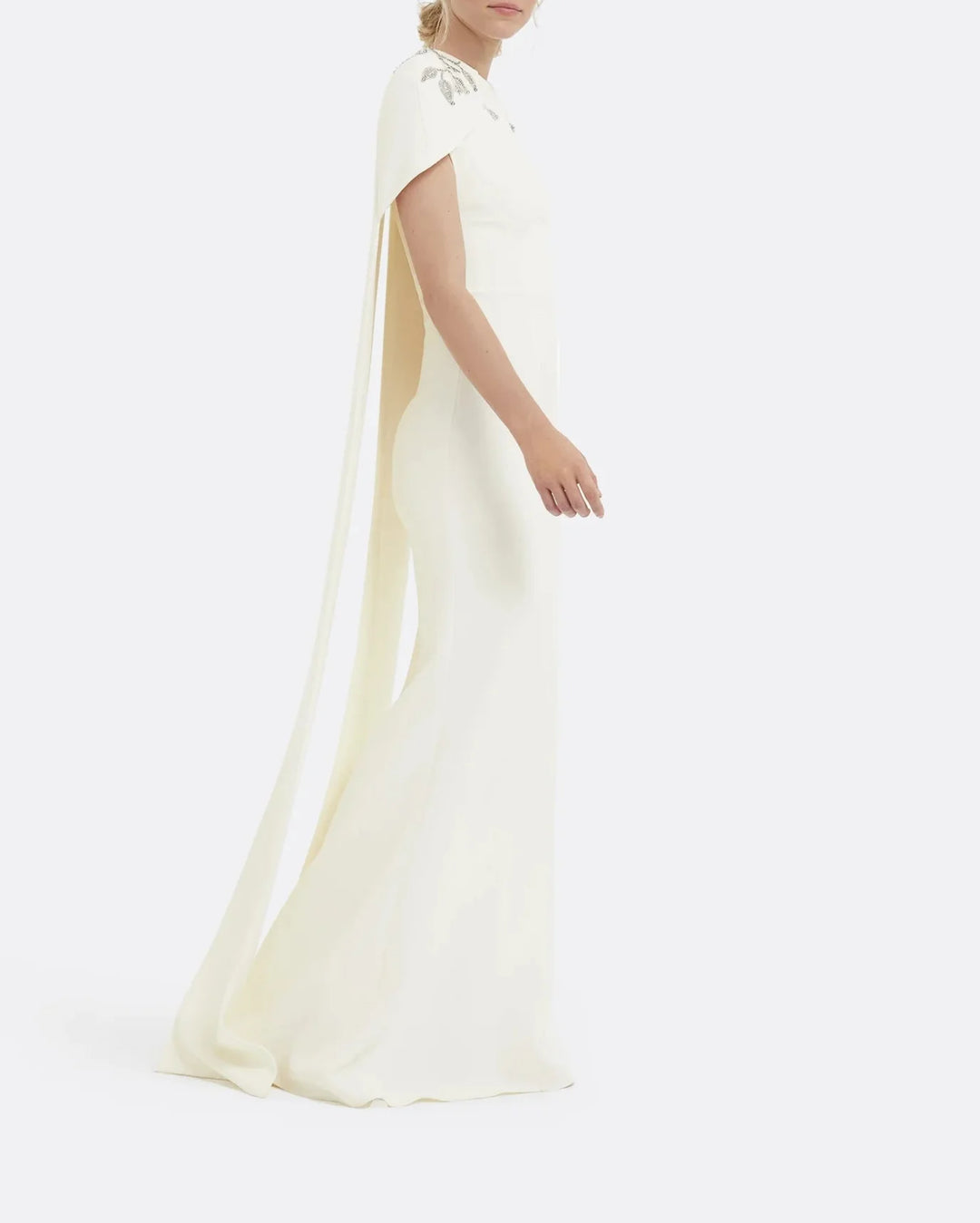 Embroidered column dress with shoulder cape - Lana-1