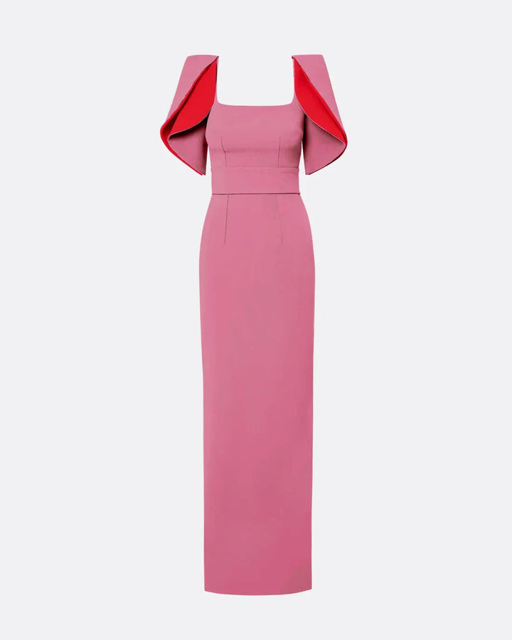 square-neck gown with contrast petal sleeves – EDEN-1
