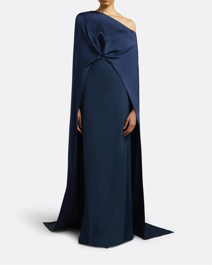 One shoulder column dress with twisted cape - Abby-1