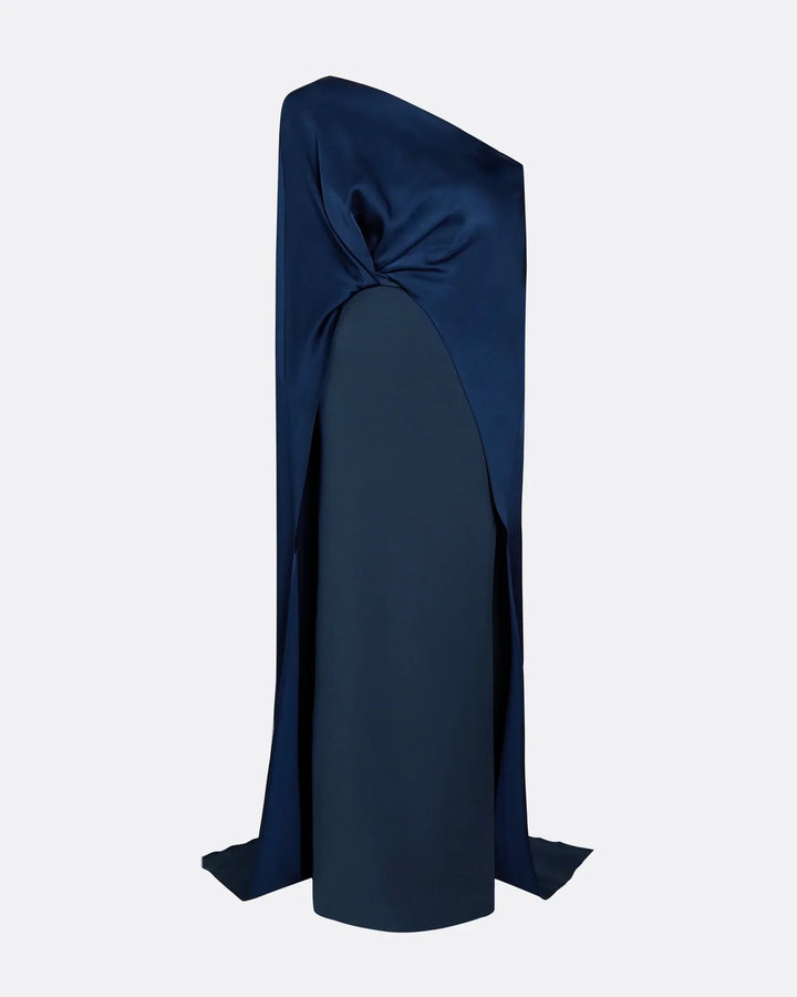 One shoulder column dress with twisted cape - Abby-1