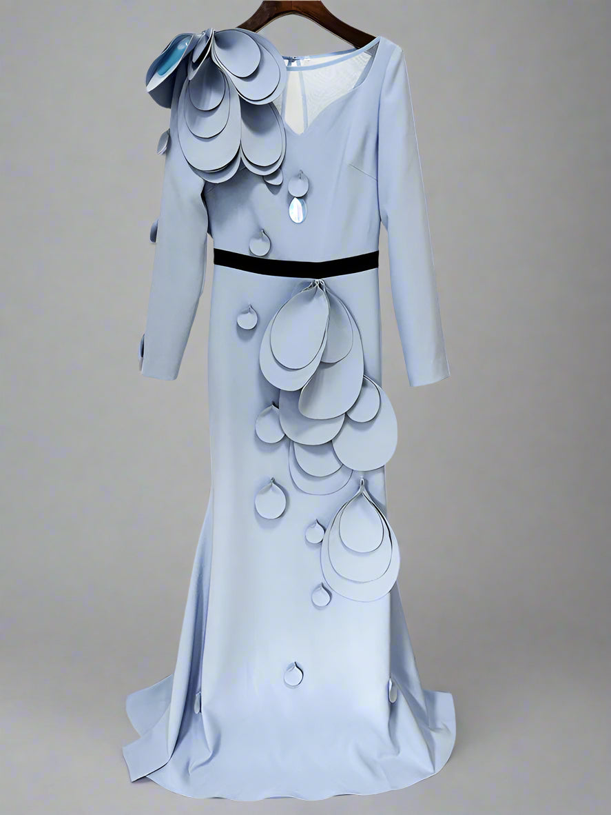 applique detail gown with sculpted shoulder – ODD- Farein