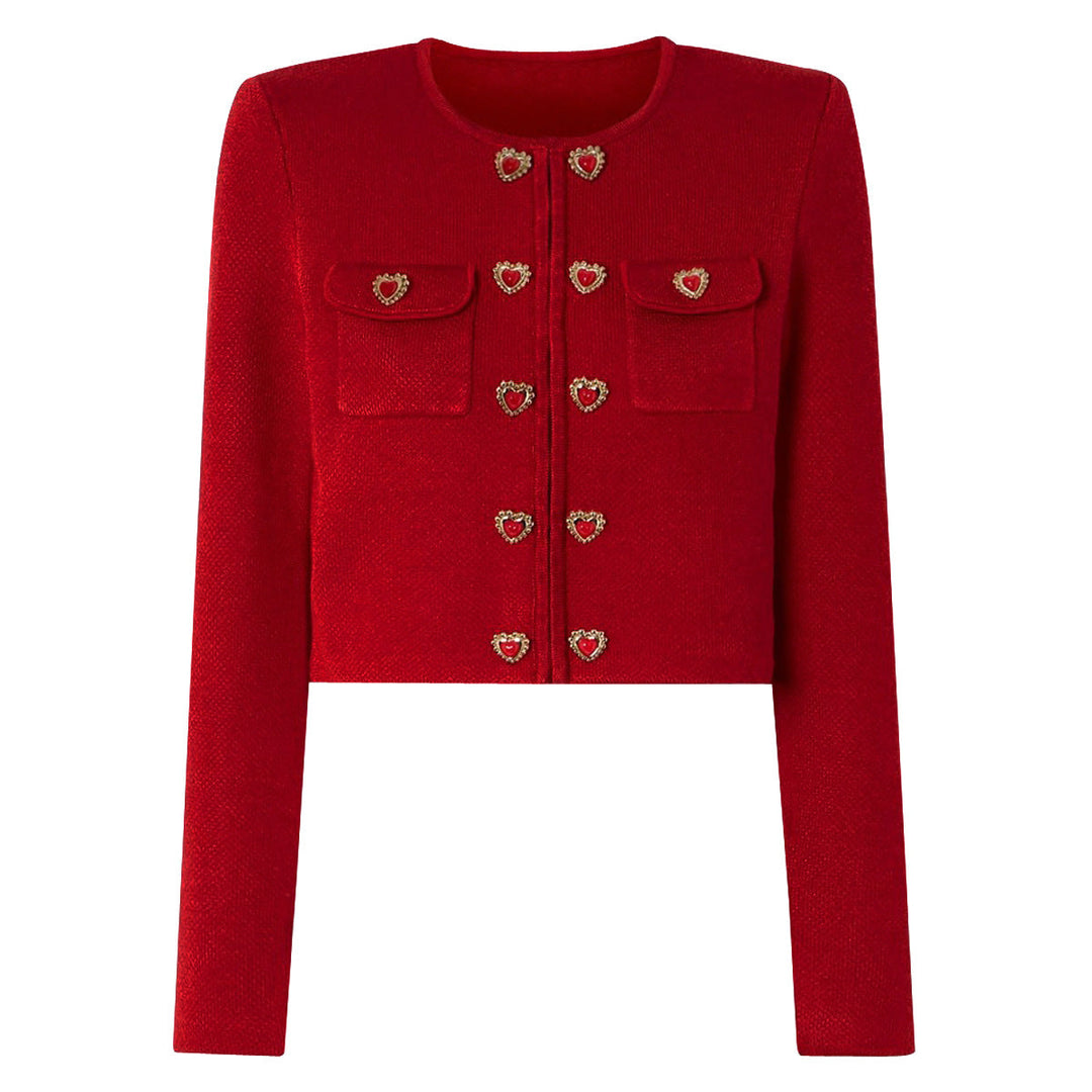 two-piece knit set with heart-shaped button accents – AMELIEV