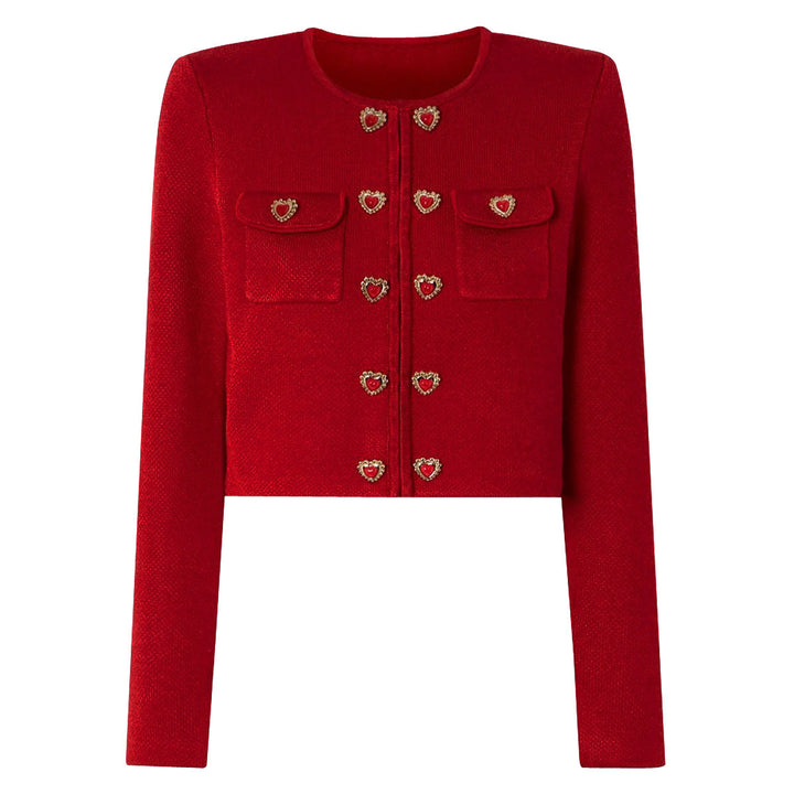two-piece knit set with heart-shaped button accents – AMELIEV