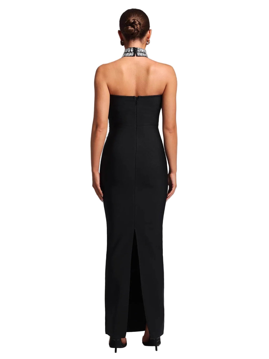 strapless embellished column maxi dress with crystal choker – CRYSTAL