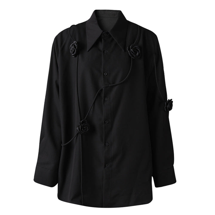 floral-appliqué button-down shirt with contrast piping – ROSEN