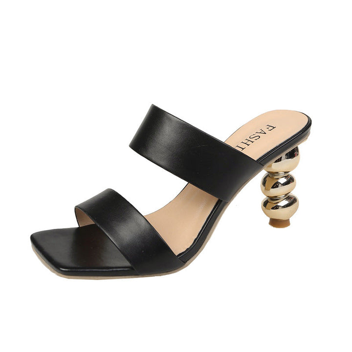 double strap square toe mule with sculpted metallic heel – NOVA