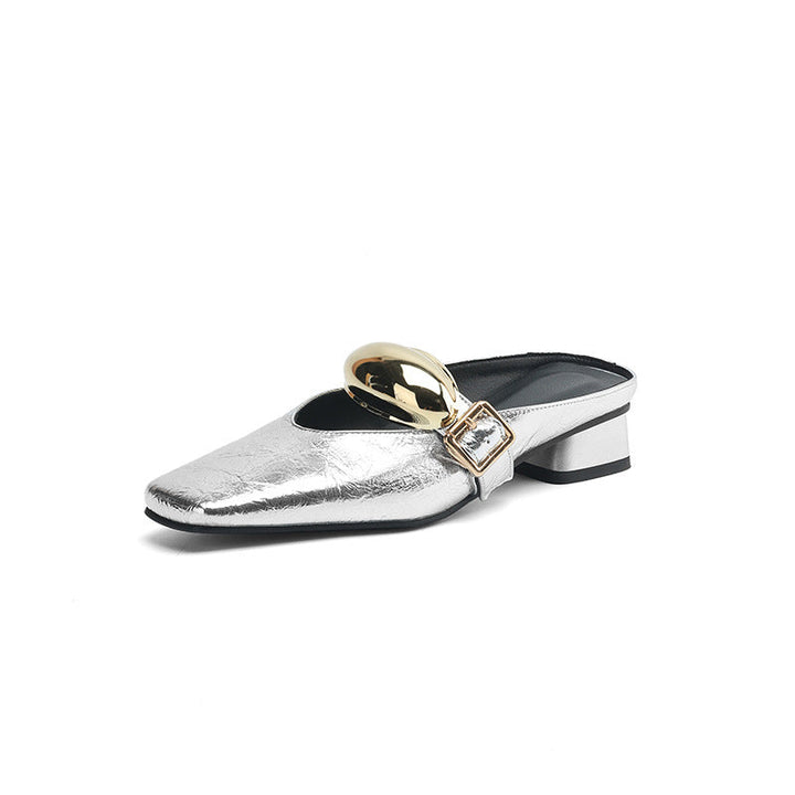 pointed metallic mule with gold hardware accent – LUXORA