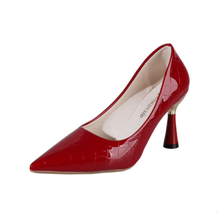 pointed toe patent leather heels with sculpted metallic heel – ICON