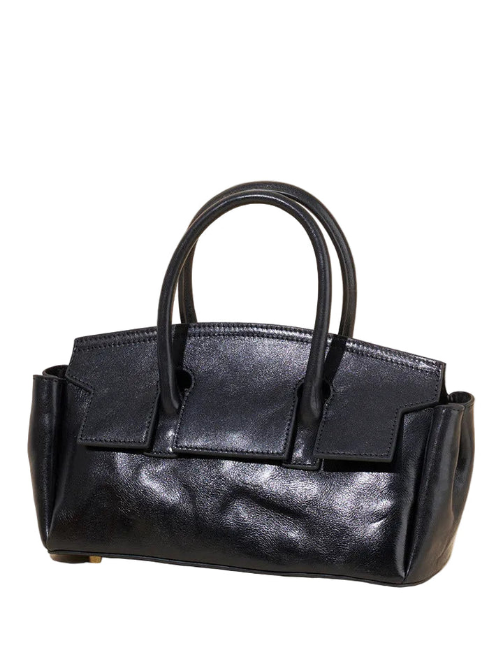 soft leather mini carryall with structured flap detail – CAMELIA