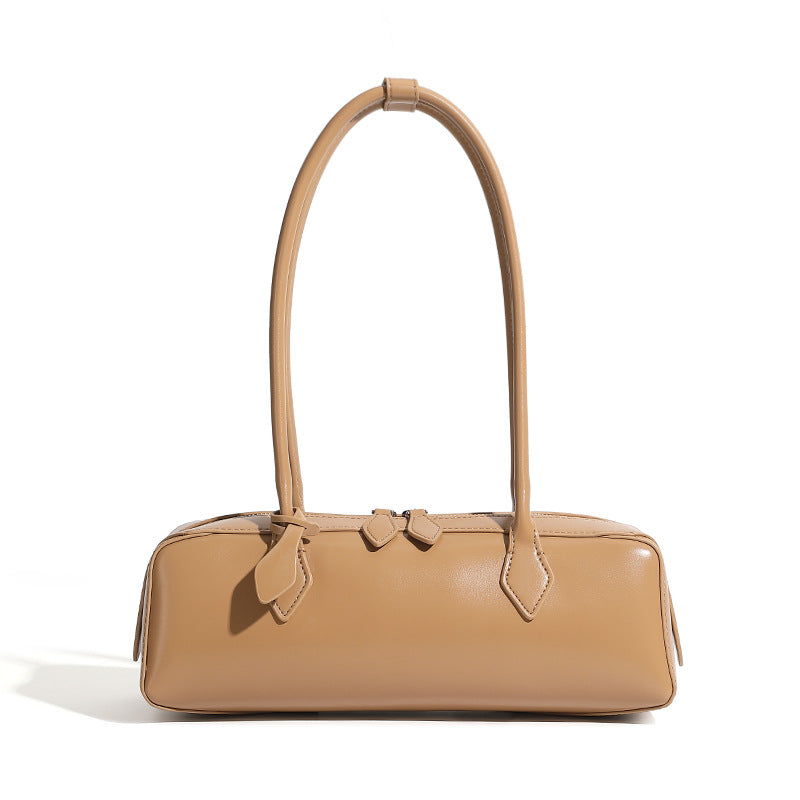 sleek rectangular leather shoulder bag with double zip – MONA