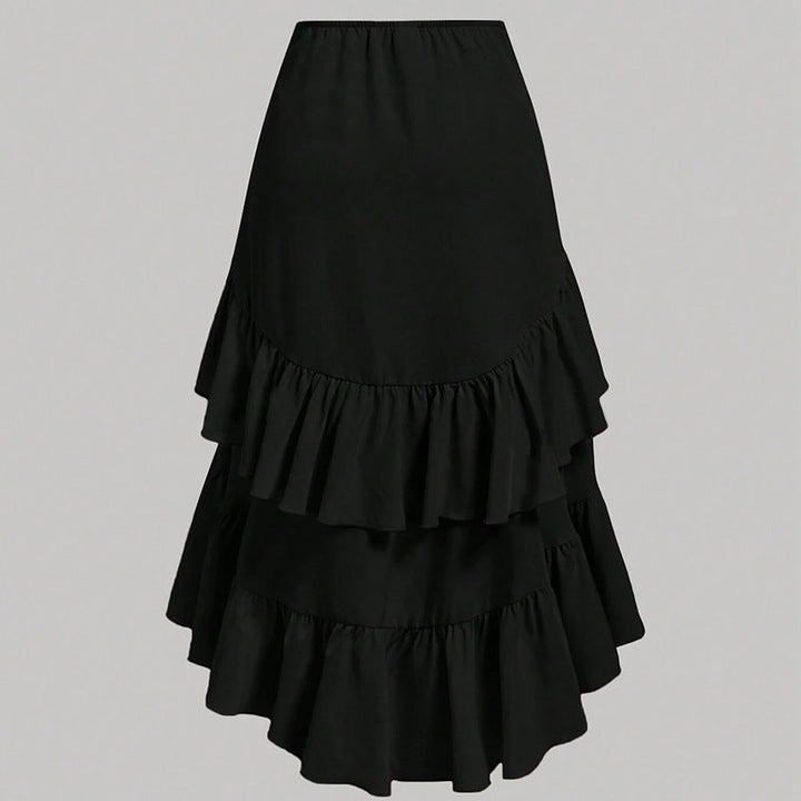 High-low ruffled midi skirt with ruched waist – Serytu