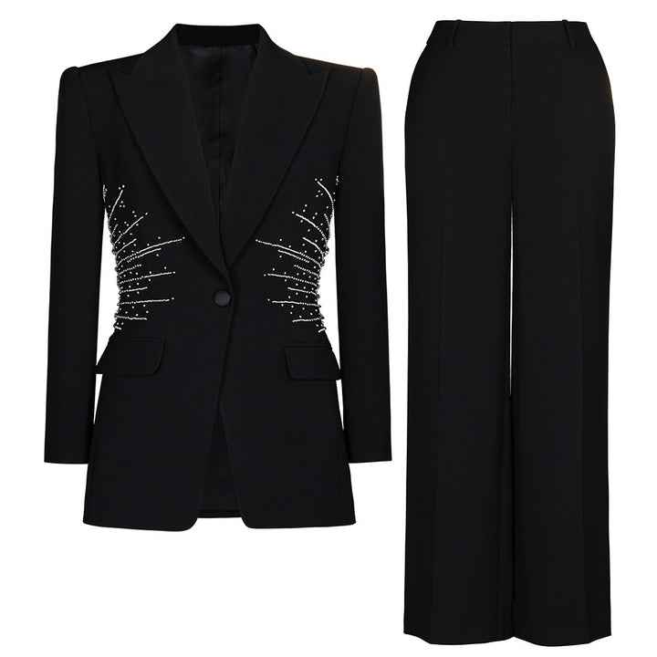 tailored pantsuit with pearl-embellished blazer – NOVALKI