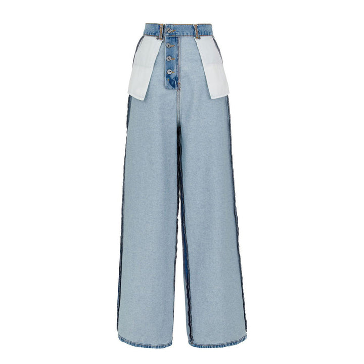 High Waist Patchwork Wide Leg Denim Pants-RIZARY