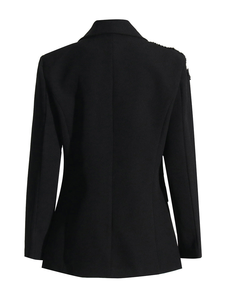 tailored black blazer with crystal leaf embellishment – NOIRIS