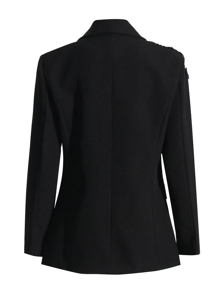 tailored black blazer with crystal leaf embellishment – NOIRIS
