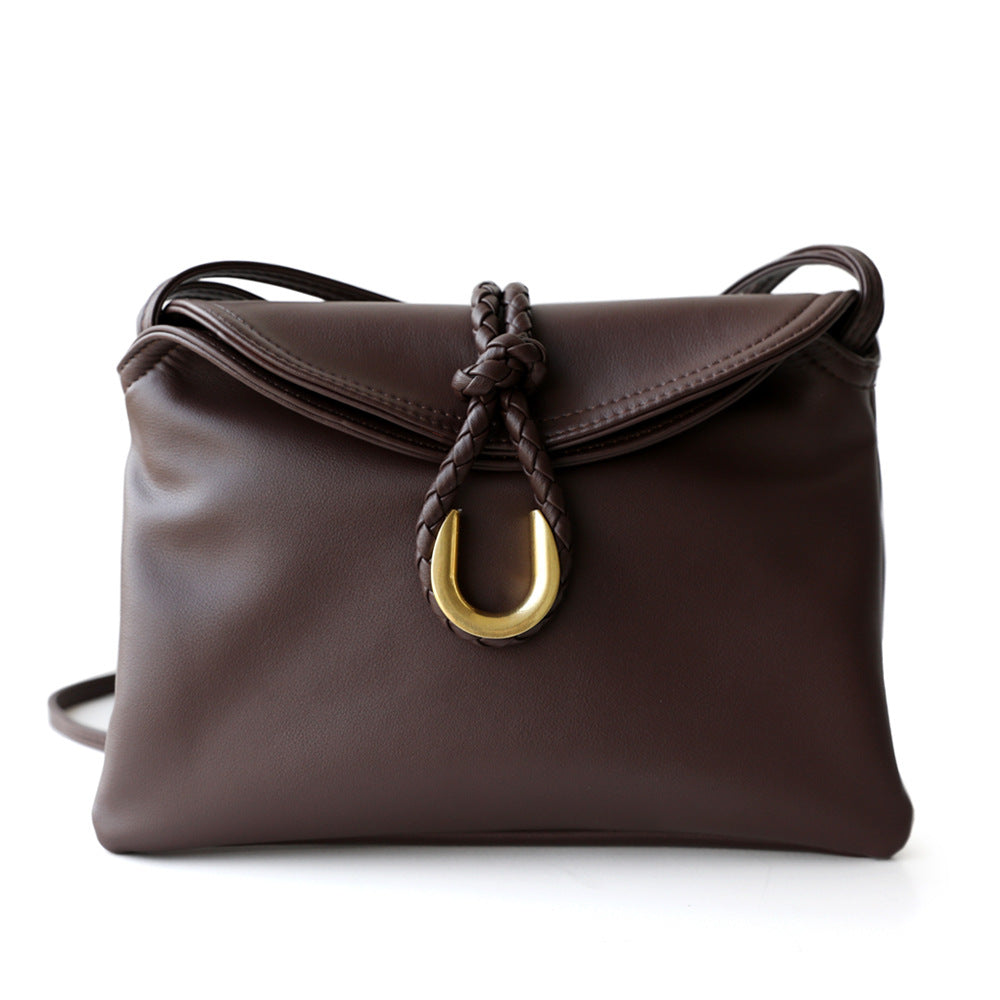 braided flap leather crossbody bag with gold hook detail – CELINEA