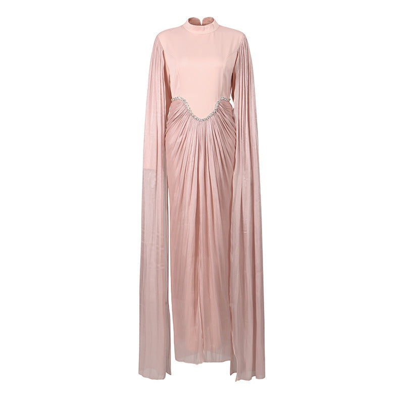 high neck draped maxi dress with cape sleeves – ROSE
