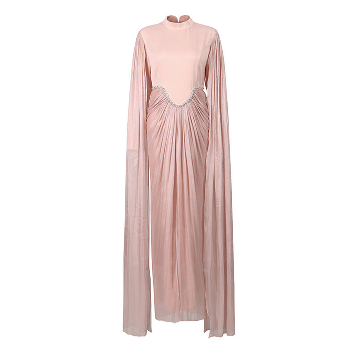 high neck draped maxi dress with cape sleeves – ROSE