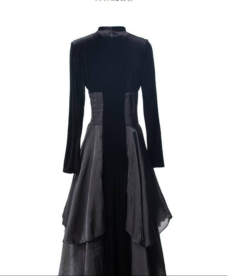 layered velvet chiffon gown with bow neck – NOIR ÉCLAT