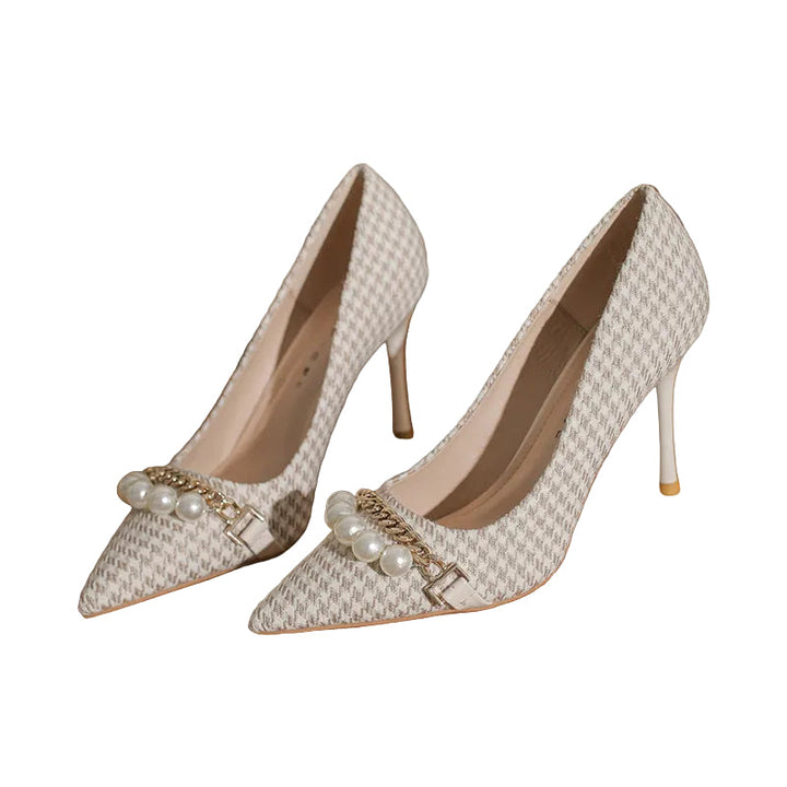 houndstooth pearl chain heels – PARIS
