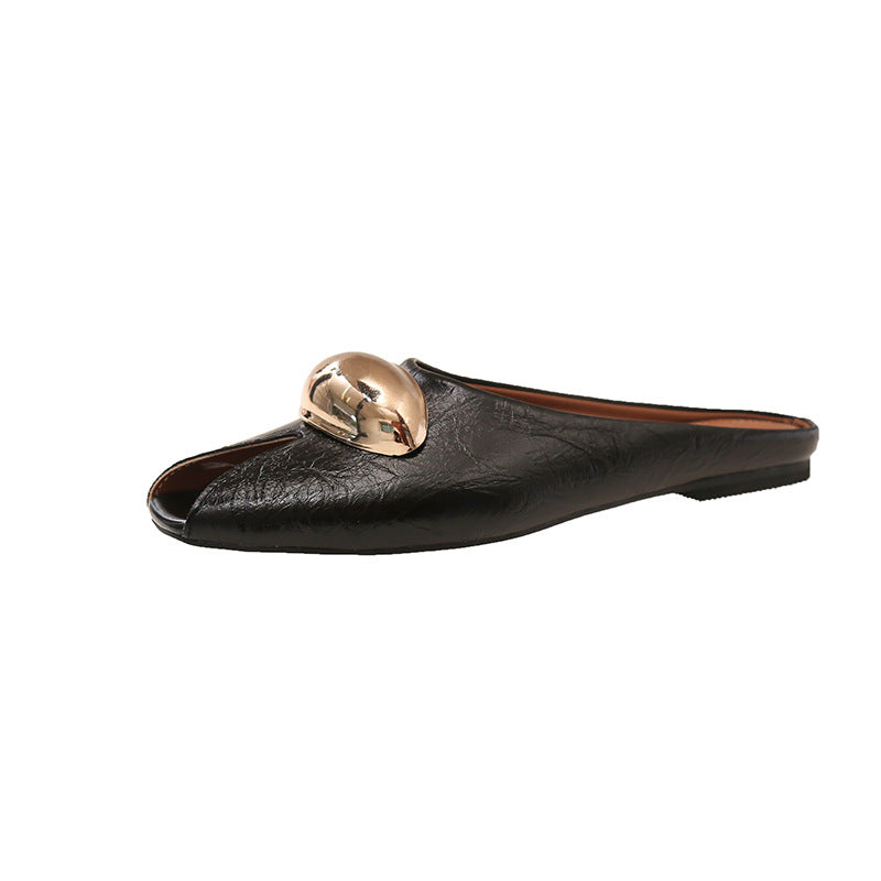 pointed-toe flat mule with gold dome accent – ZAREL