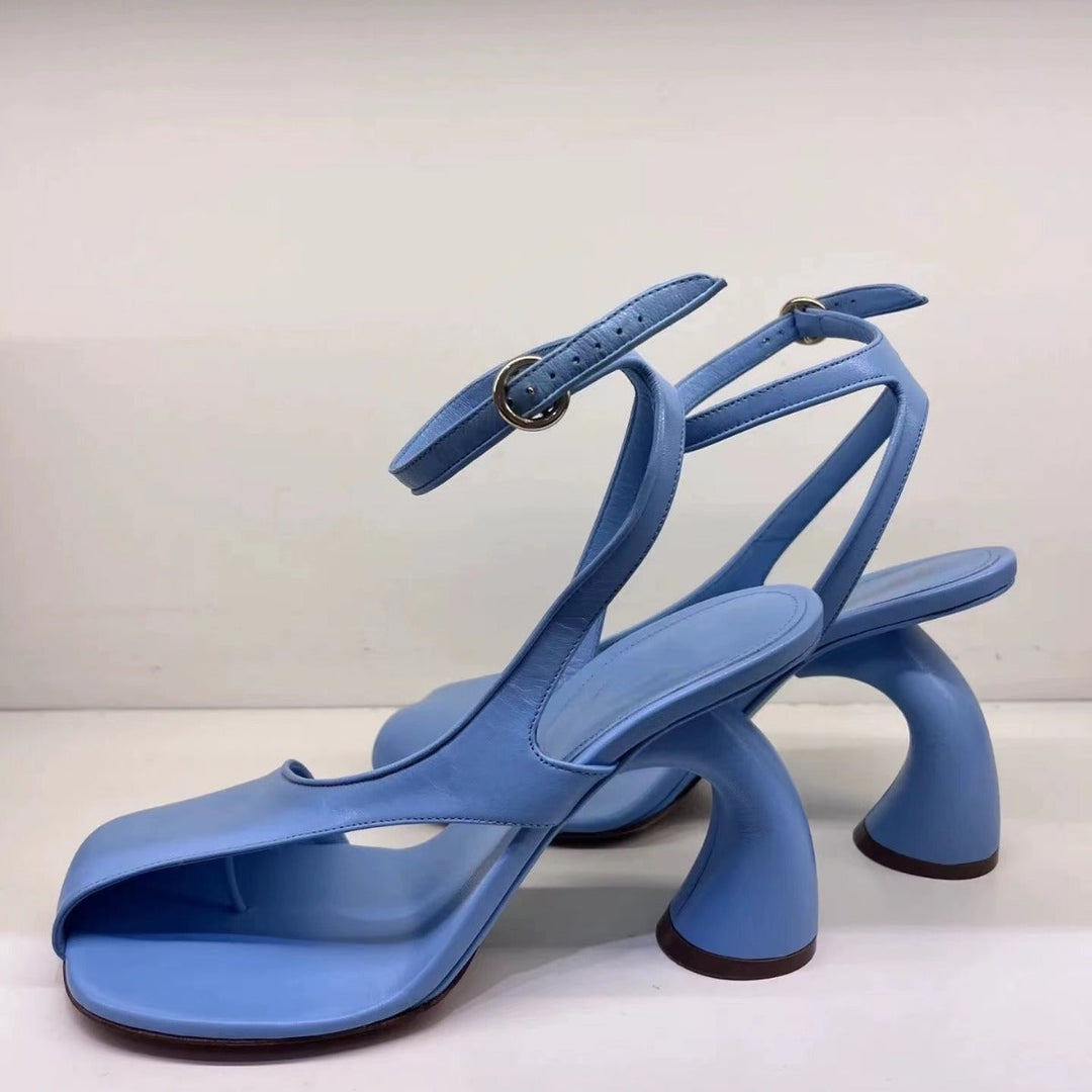Black Sculptural Heel Sandals – Modern