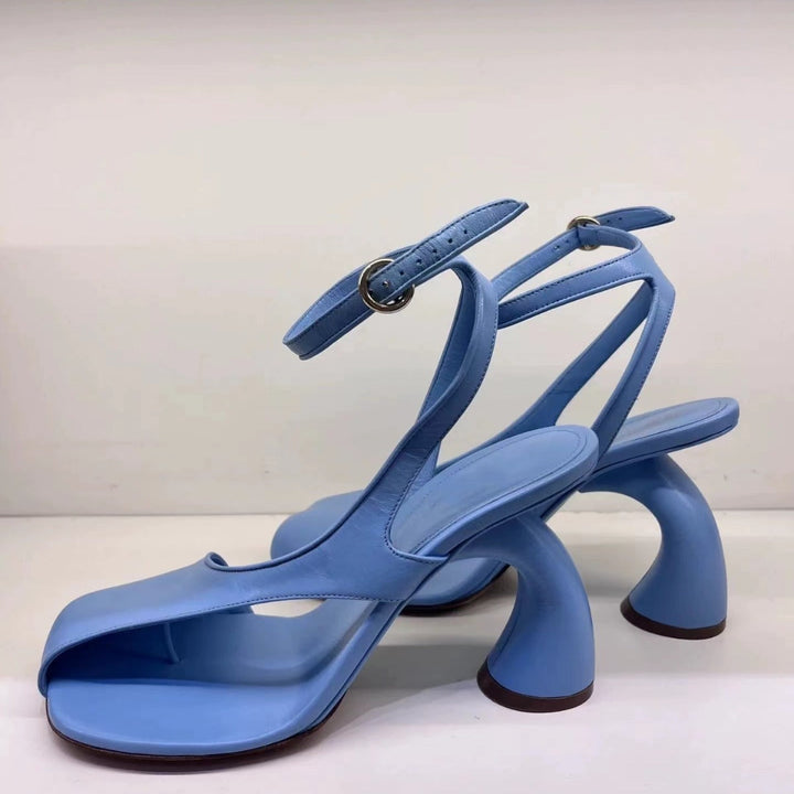 Black Sculptural Heel Sandals – Modern