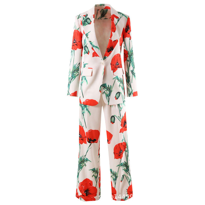 floral printed blazer and wide-leg pants set – ROSALIA