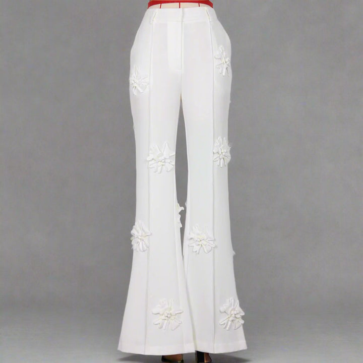 floral applique double-breasted blazer and flared pants set - GHOOTER