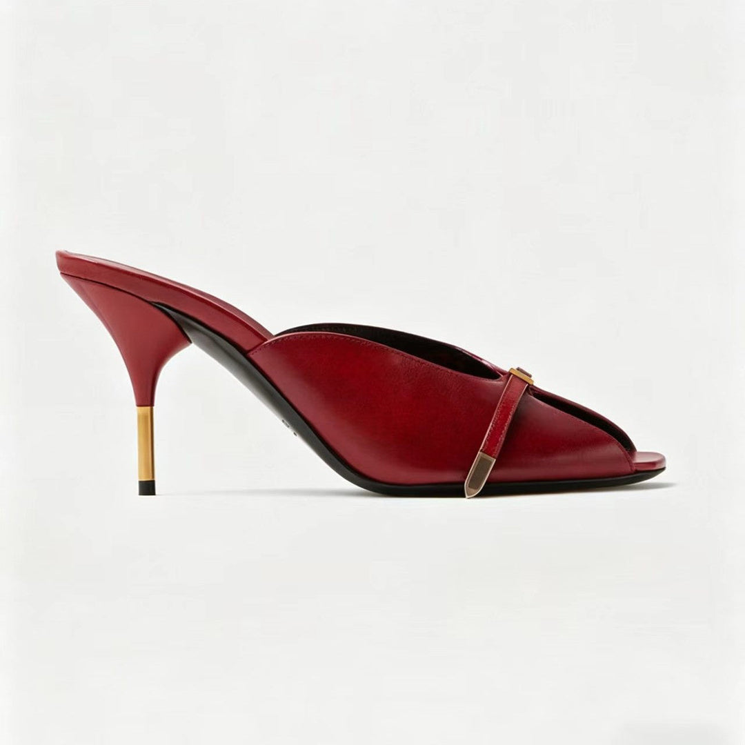 Ruby Red Peep Toe Mule Heels – Golden