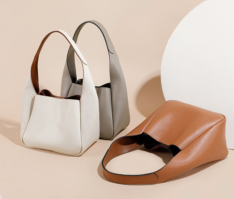 Minimalist Hobo Shoulder Bag in Textured Leather – OLIVE