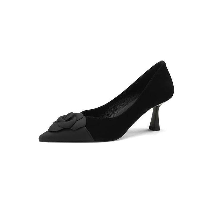 pointed-toe satin pumps with sculpted floral detail – AZURA