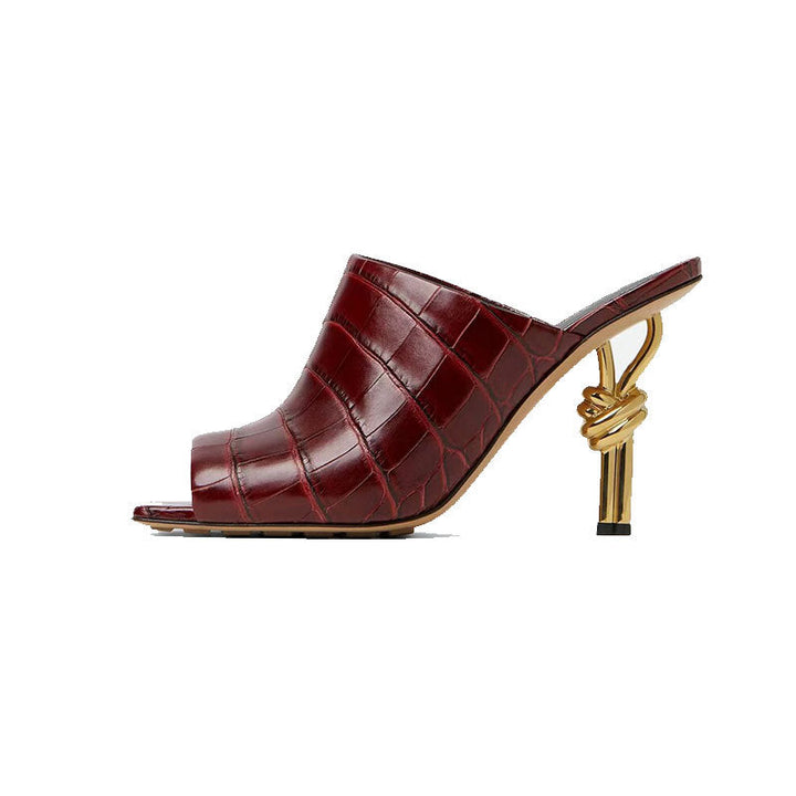 Gold Sculptural Heel Mule Sandals – NUDE