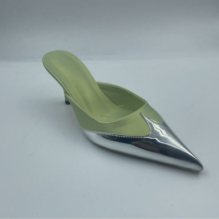Silver Tip Satin Mule Heels - Modern