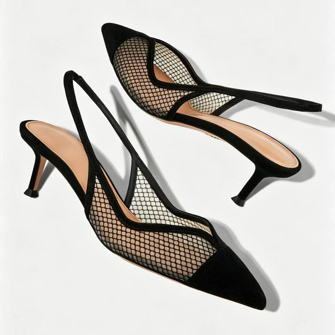 Black Mesh Slingback Heels – Midnight
