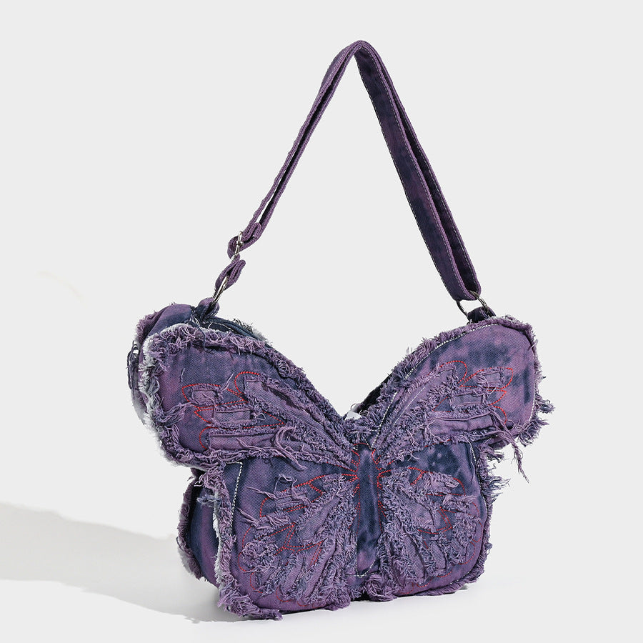 Distressed Denim Butterfly Bag - Y2K