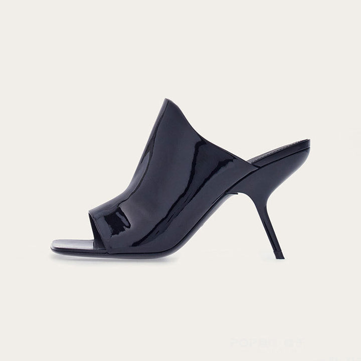 red patent leather mules with square open toe – VIXEN