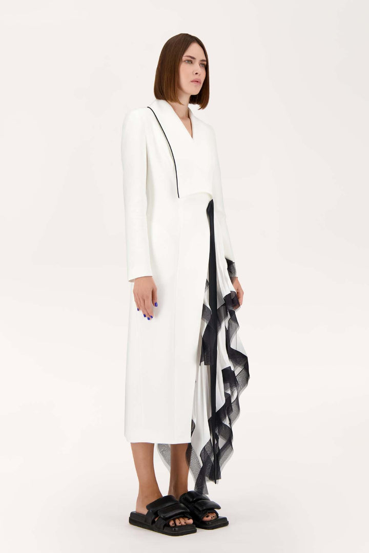 asymmetric wrap dress with pleated ruffle panel - ODD- ASTRID