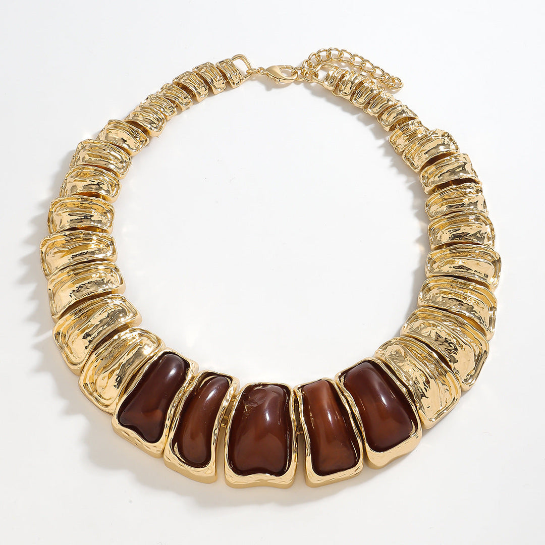 chunky textured collar necklace with brown resin stones – ZARIA