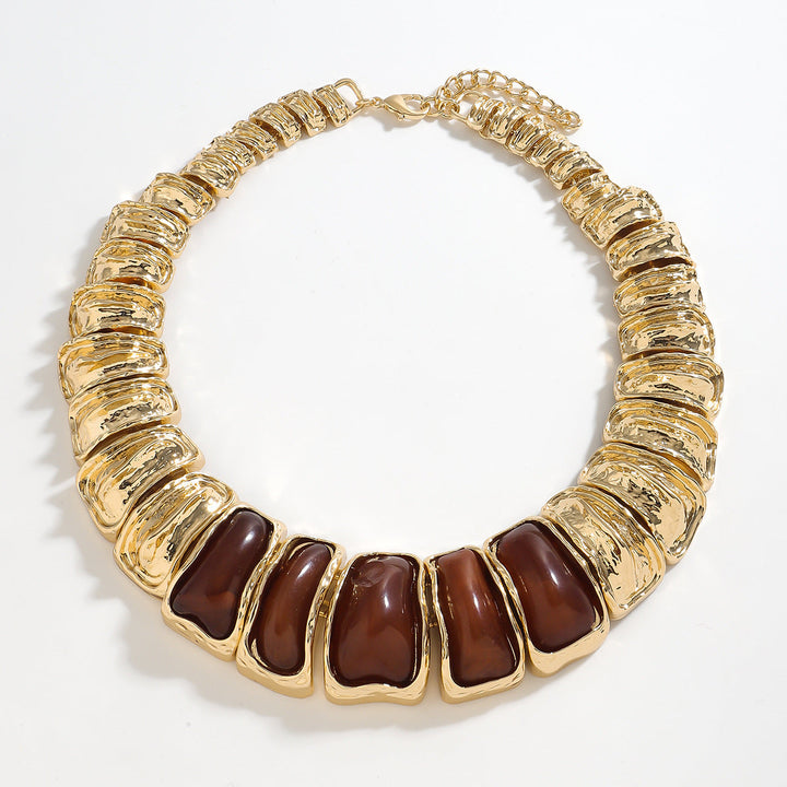 chunky textured collar necklace with brown resin stones – ZARIA