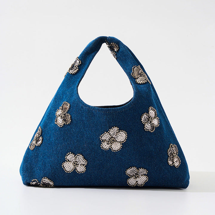 Sequin Flower Hobo Bag - Blush