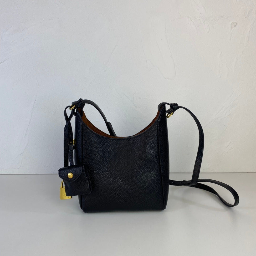 Black Pebbled Leather Mini Crossbody Bag – LUNARA