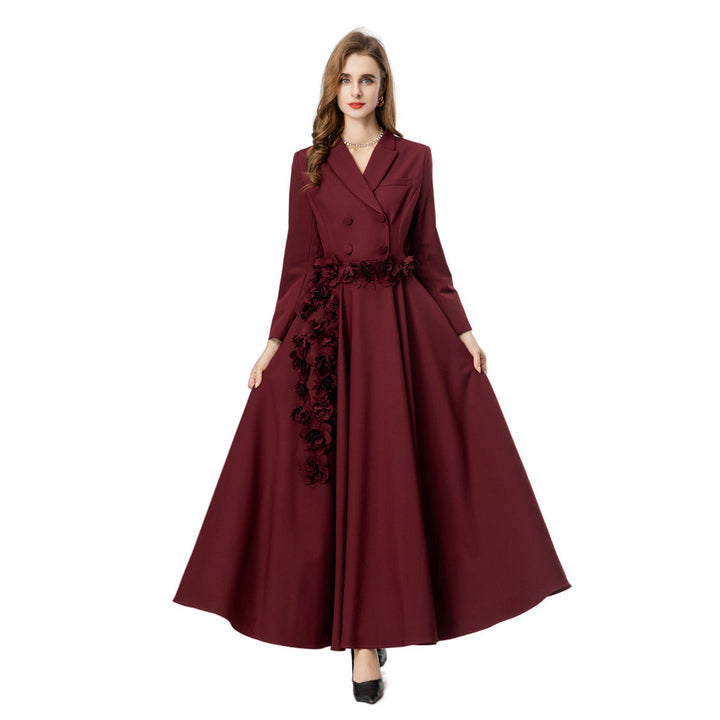 double-breasted crepe gown with 3D floral waist – ODD- MAURELLE