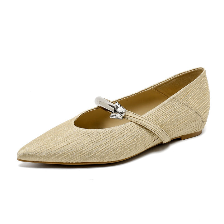 pointed-toe mary jane flats with crystal buckle strap – SERAPHINE