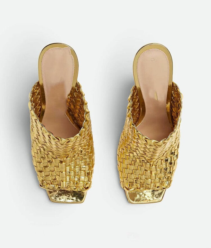 Gold Sculptural Heel Mule Sandals – NUDE