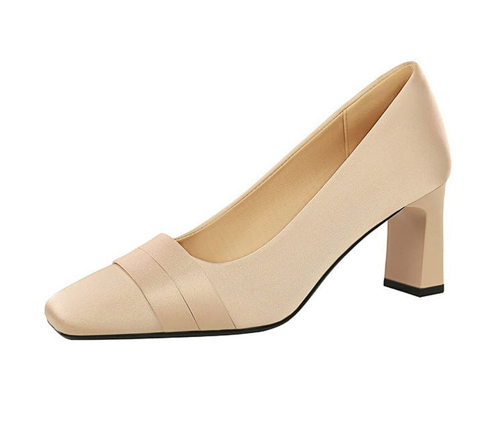 Satin Square Toe Block Heel Pumps – VIOLETTA