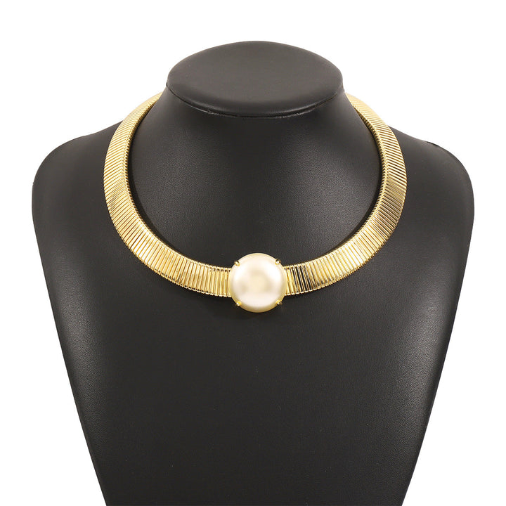 structured choker necklace with oversized pearl center - DORAZ
