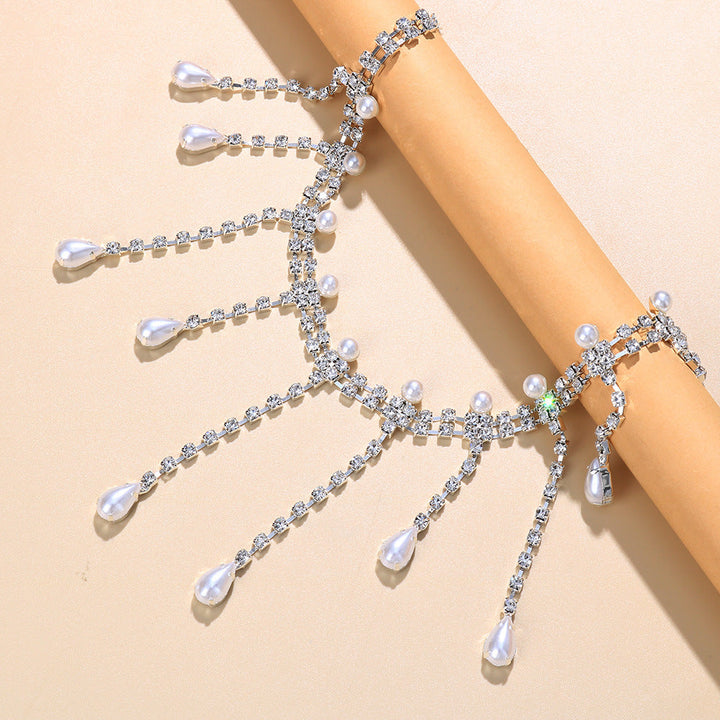 crystal choker necklace with pearl drop details - Aadshini