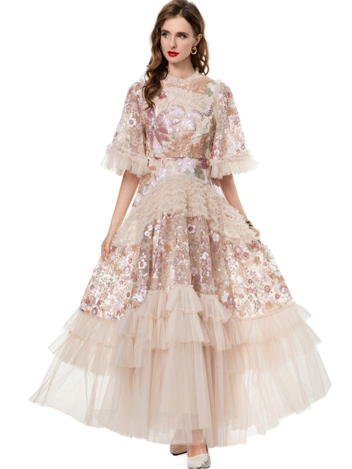 embroidered tulle midi dress with layered ruffles – BLUSHÉ
